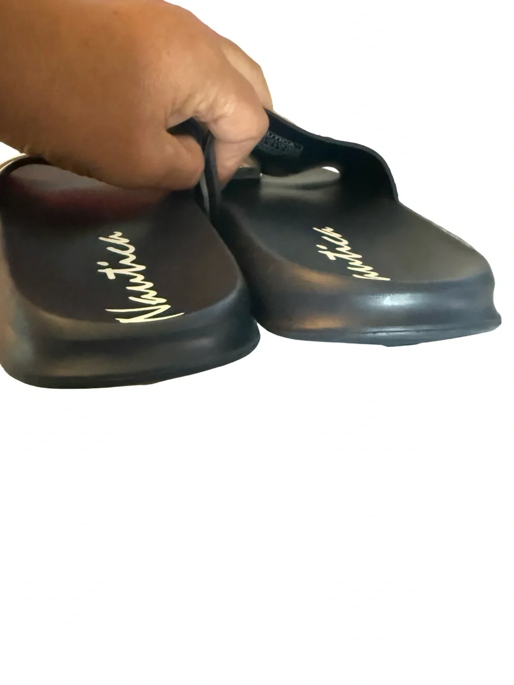 Nautica Women's Navy and White Slide Sandals with Sail Emblem